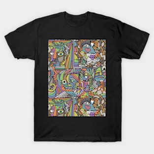 Cubist  Style Faces In Cottage Core Colors T-Shirt